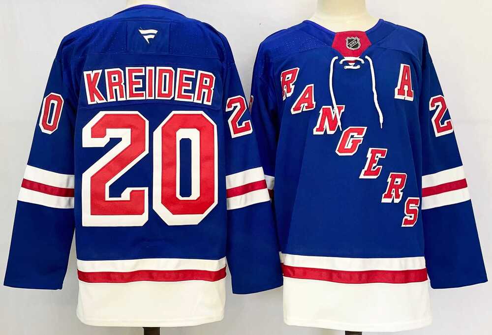 Mens New York Rangers #20 Chris Kreider Royal 2024-25 Home With A Patch Stitched Hockey Jersey